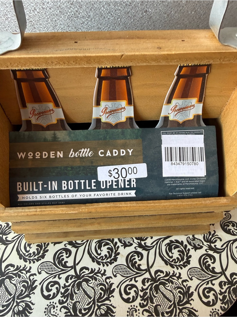 Wooden Caddy with Built-In Opener - Natural Wood - Picture 4 of 7
